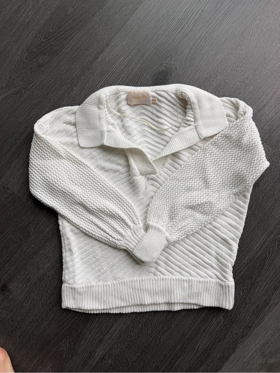 SANCIA Sweaters - Sancia White Knit Polo Sweater for Women